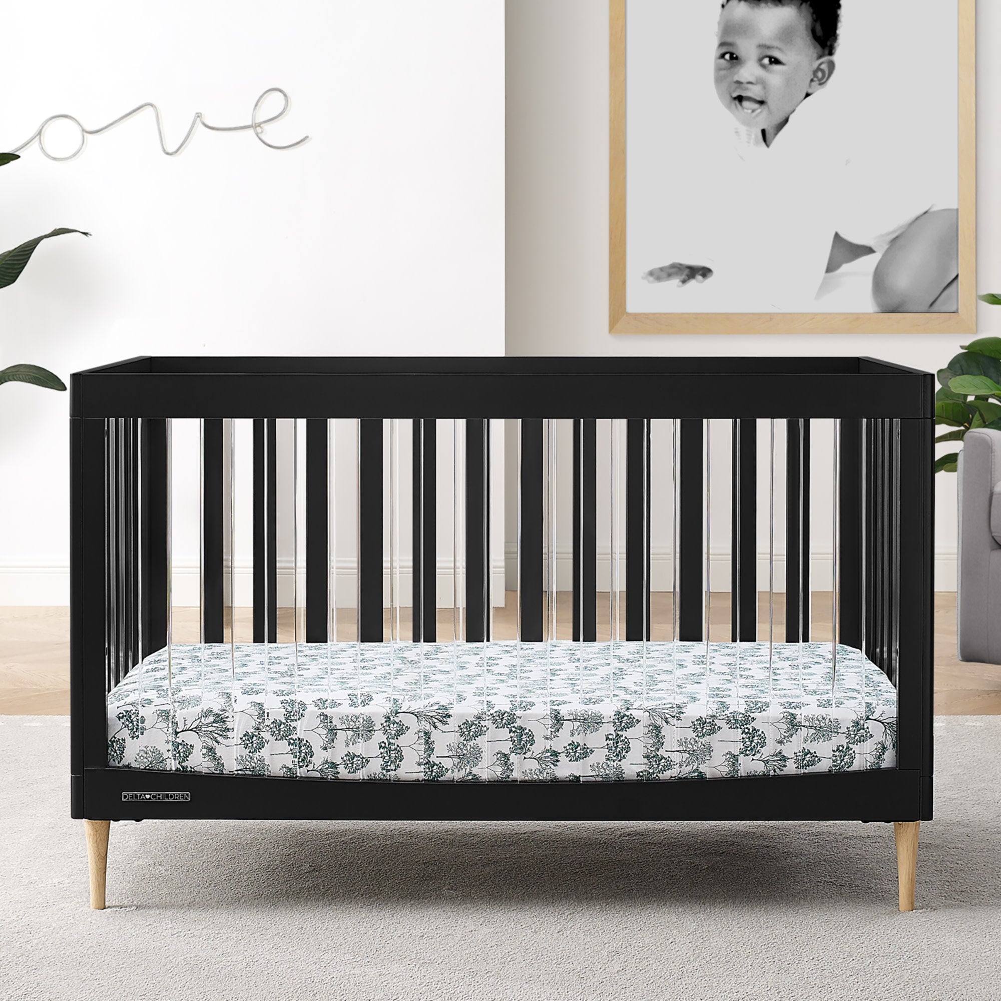 Austin Acrylic 4-in-1 Convertible Baby Crib - Toddler Bed, Daybed & Full-Size Bed | Modern Nursery Furniture for Boys & Girls | Perfect for Small Spaces & Growing Families