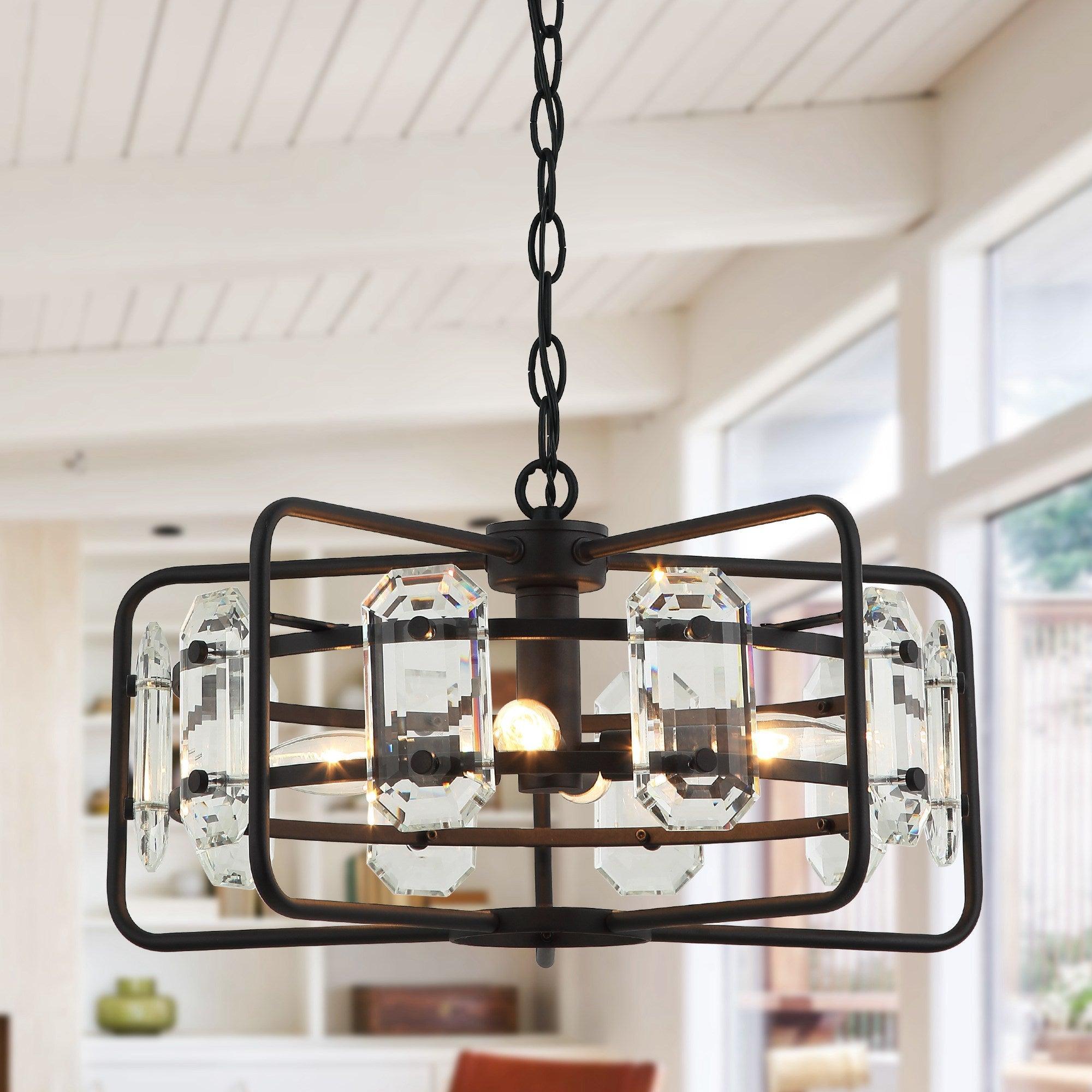 4-Light Modern Crystal Pendant Light Fixture - Gold or Black Finish - Perfect for Dining Room, Living Room, or Bedroom Ceiling Lighting