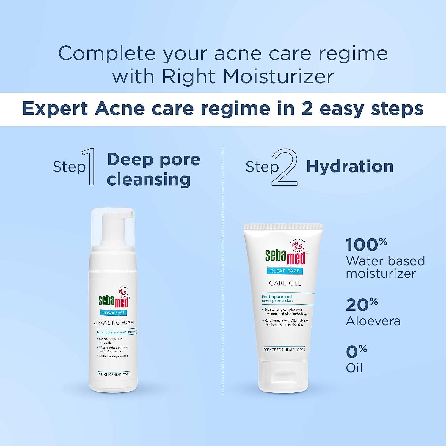 Minton Clear Face Foam 50ml | pH 5.5 Gentle Cleanser for Acne, Pimples & Blackheads | Montaline C40 Formula | Oil-Free Deep Pore Cleansing | Perfect for Daily Skincare Routine & Sensitive Skin