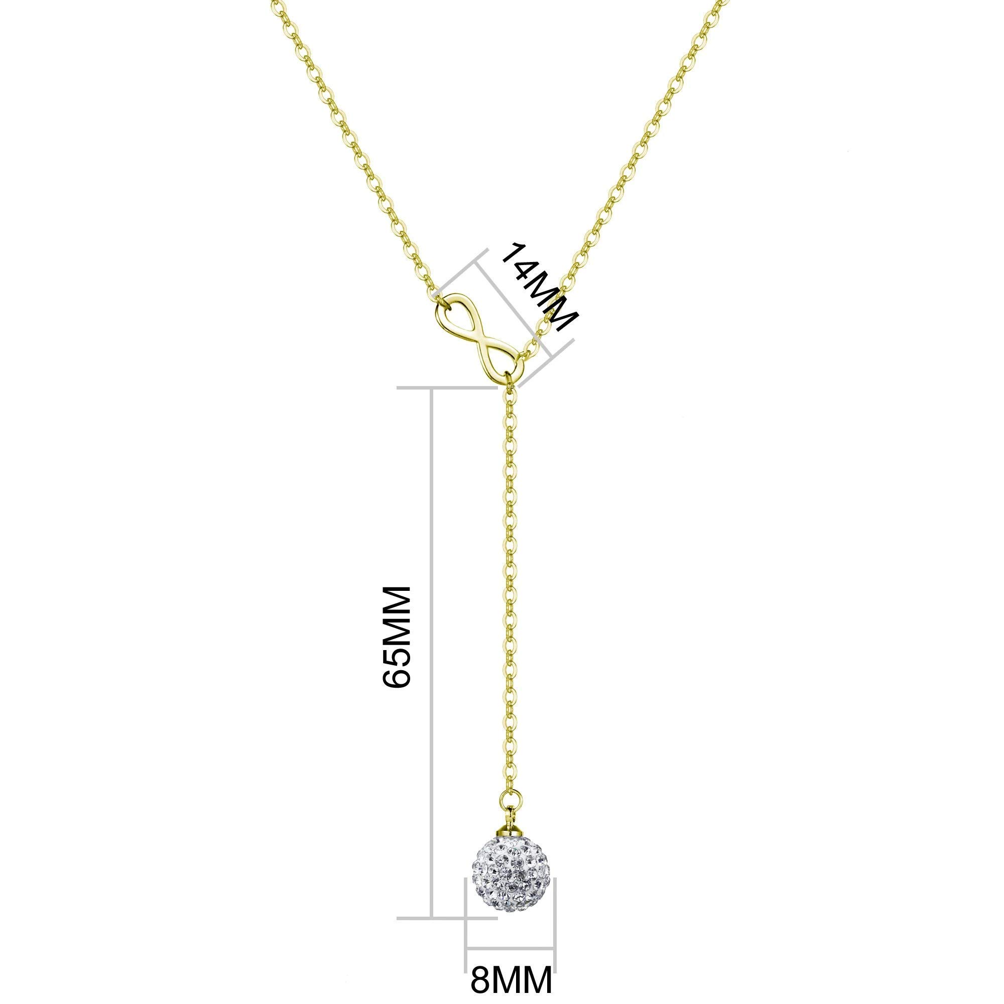 Gold Plated Infinity Lariat Necklace with Zirconia Crystals for Women - Elegant Party Jewelry
