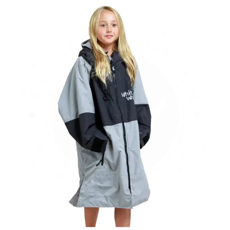Kids Unisex Hard Shell Swimming Robe - Steel Grey Waterproof Pool Cover-Up for Beach, Swimming Lessons & Family Outings