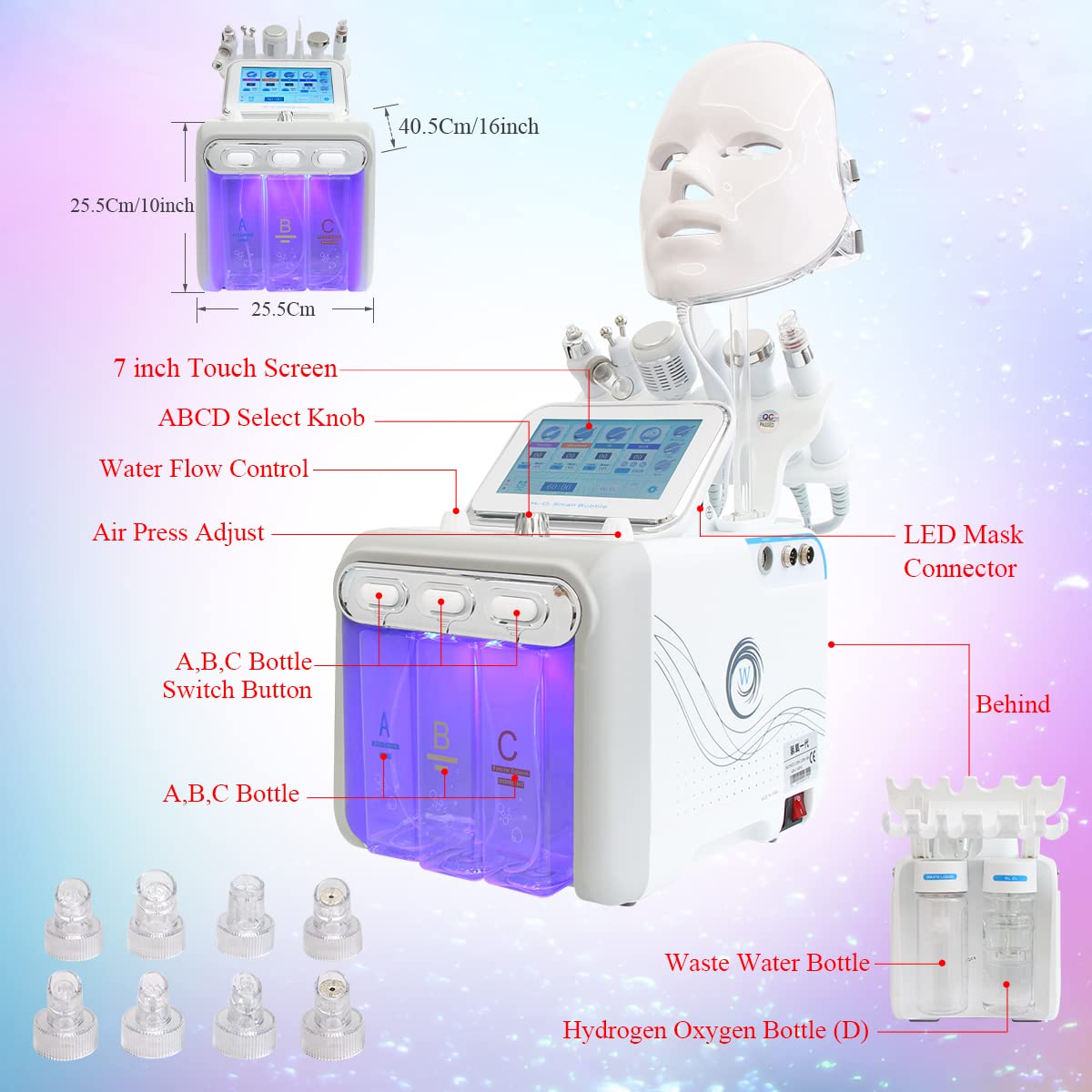 FAZJEUNE Professional Hydro Oxygen Jet Micro Bubbles Sprayer - 7 Color LED Facial Mask Pore Cleaner for Blackhead Removal & Microdermabrasion | Home & Spa Skin Care Beauty Machine for Deep Cleansing & Rejuvenation