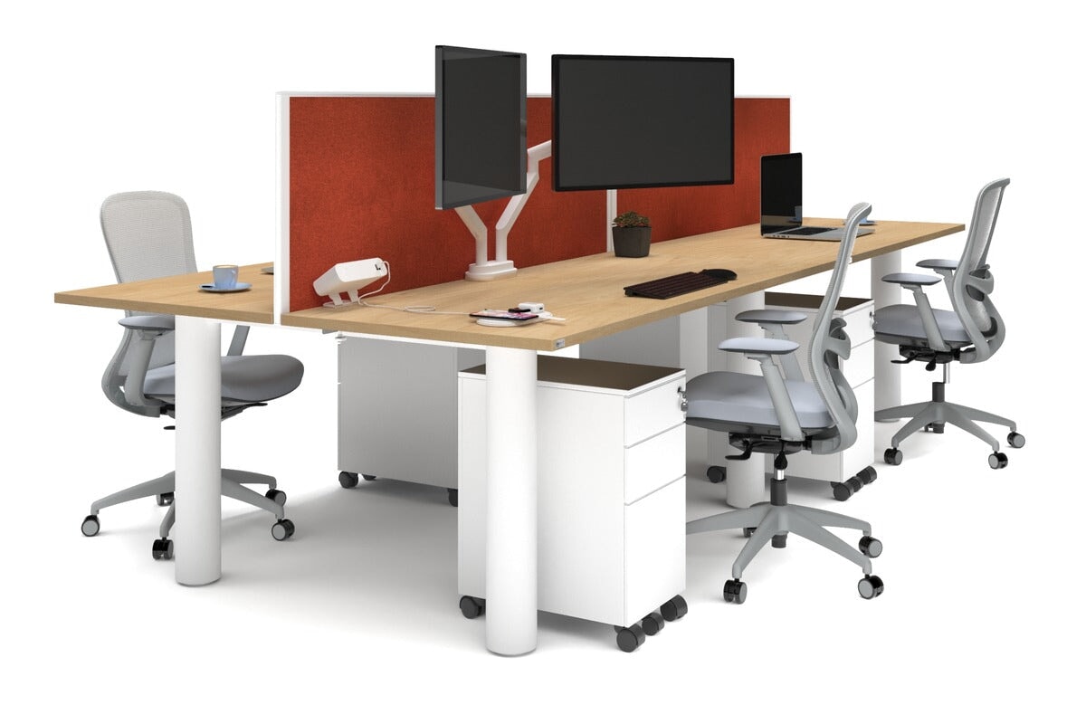 Quadro Cylinder Leg 4-Person Office Workstation Desk [1600L x 700W] - Modern Office Furniture for Team Collaboration & Productivity
