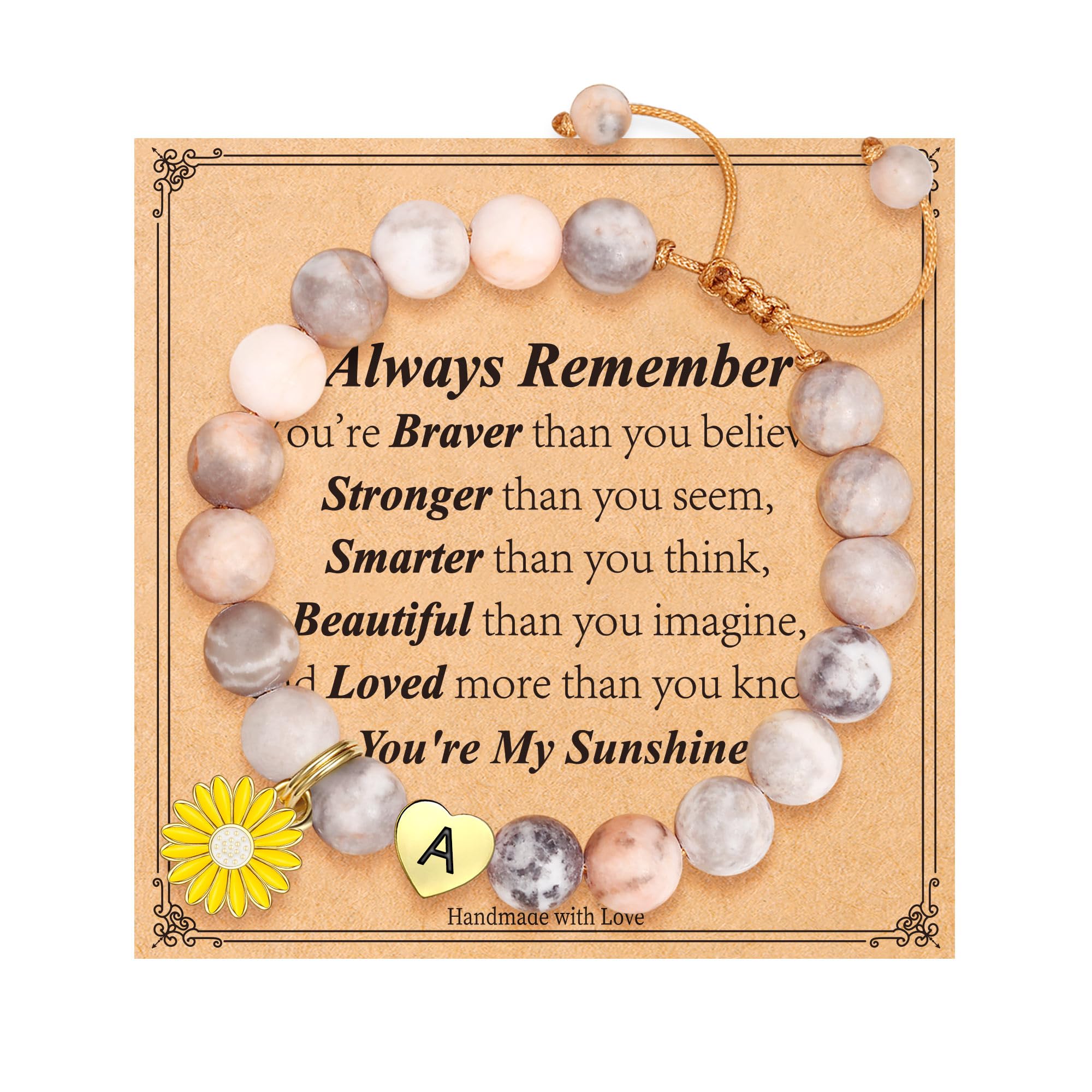 MONOZO Natural Stone Bracelets for Women & Teen Girls - Heart, Initial, Sunflower & Butterfly Beaded Bracelet Set, Valentines Christmas Birthday Gifts for Her | Perfect for Everyday Wear, Special Occasions & Gift Giving