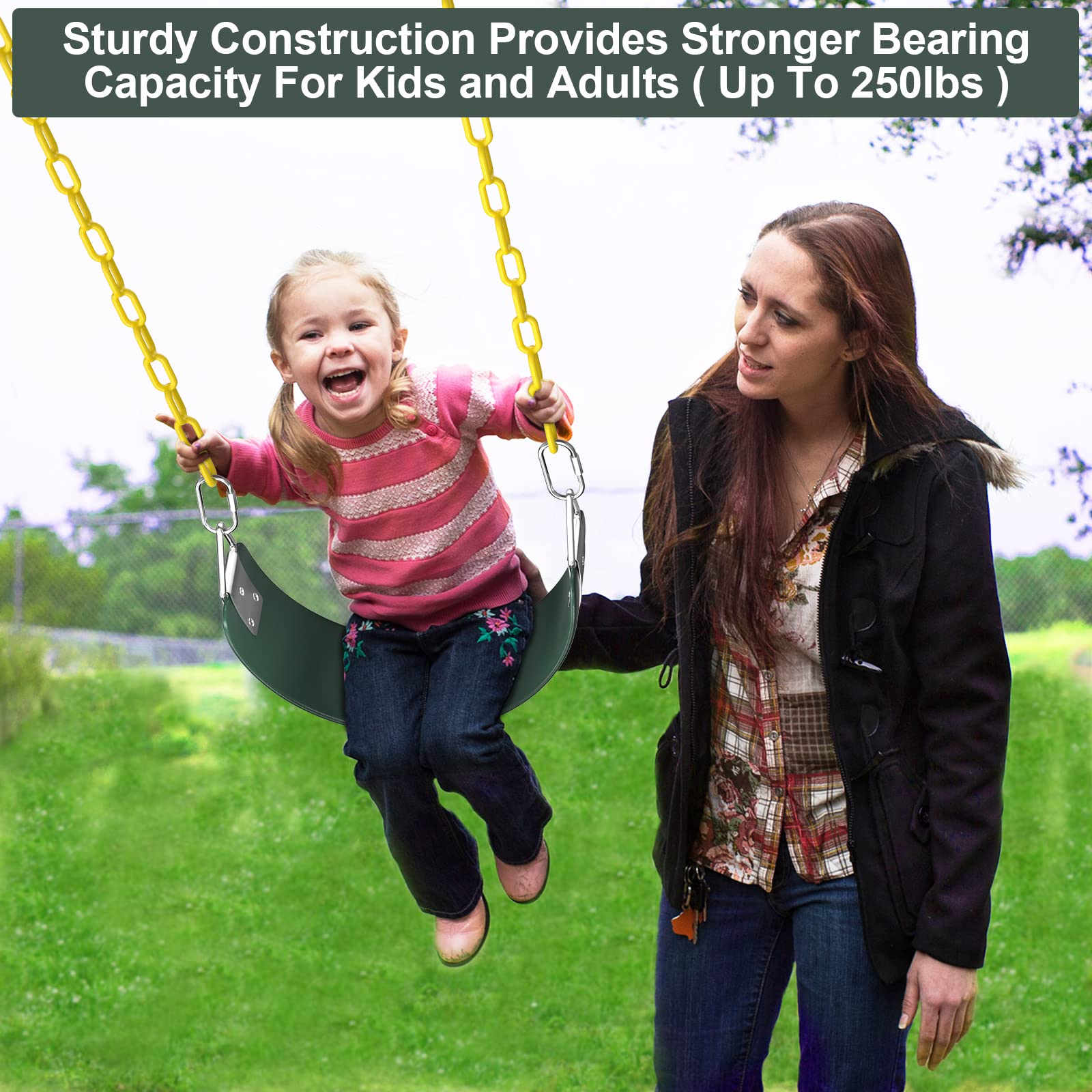 AGPTEK 30.4 Inch Outdoor Swing Seat for Kids & Adults - Heavy Duty 250LB Capacity, Green Metal Triangle Ring Hanging Swing for Backyard, Garden & Playground Use