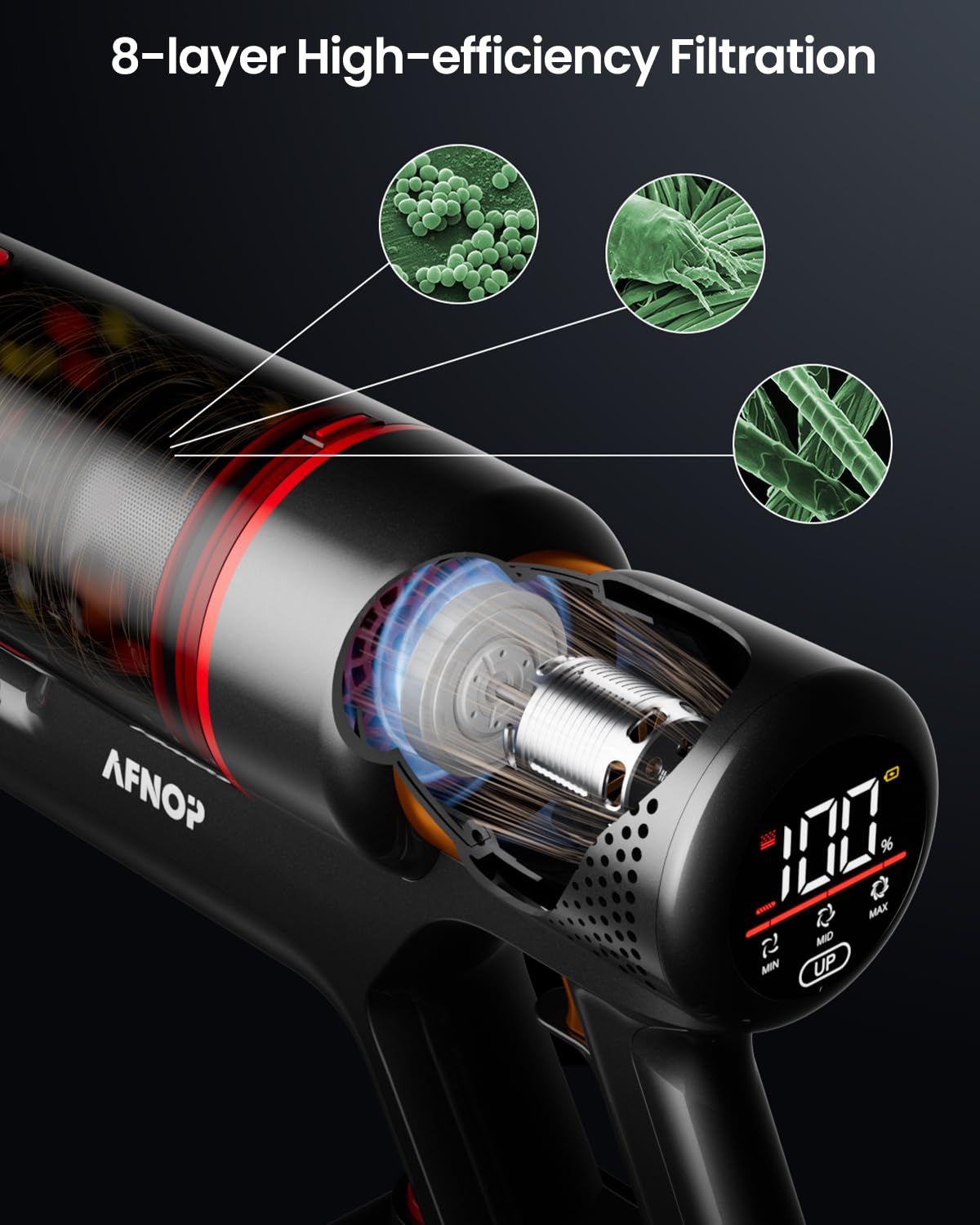 **45KPa 550W Cordless Vacuum Cleaner - 60Mins Runtime, LED Touch Screen, Anti-Tangle, Rechargeable for Pet Hair, Carpet & Hardwood Floors - Perfect for Home, Car & Office Cleaning**