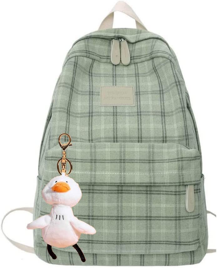 Light Academia Aesthetic Backpack - Plaid Preppy School Backpack for Women & Men, Vintage College Rucksack with Laptop Compartment (Sage Green) | Perfect for School, Work, Travel & Everyday Use