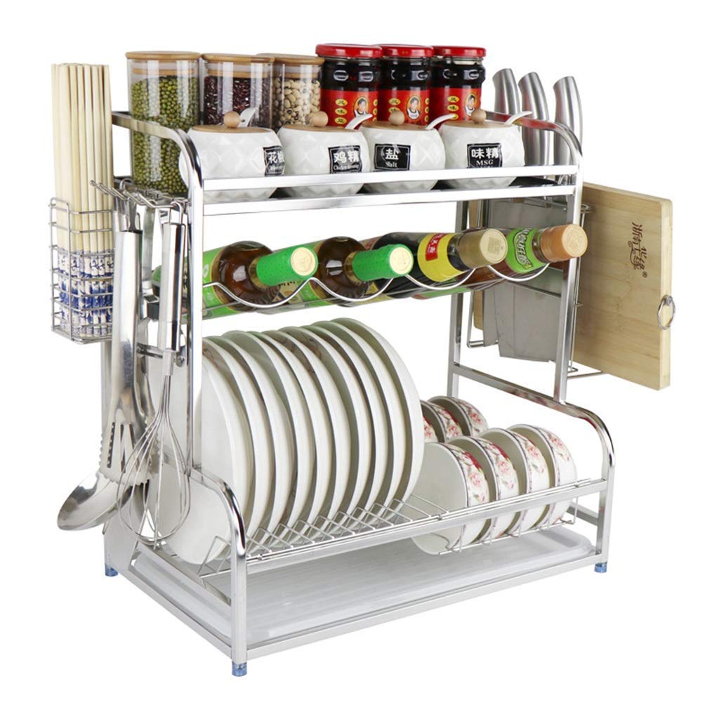 Premium Kitchen Dish Drainer & Spice Shelf Organizer - 58x27x46cm Space-Saving Tableware Storage Rack for Countertop, Sink Area & Small Kitchen Organization