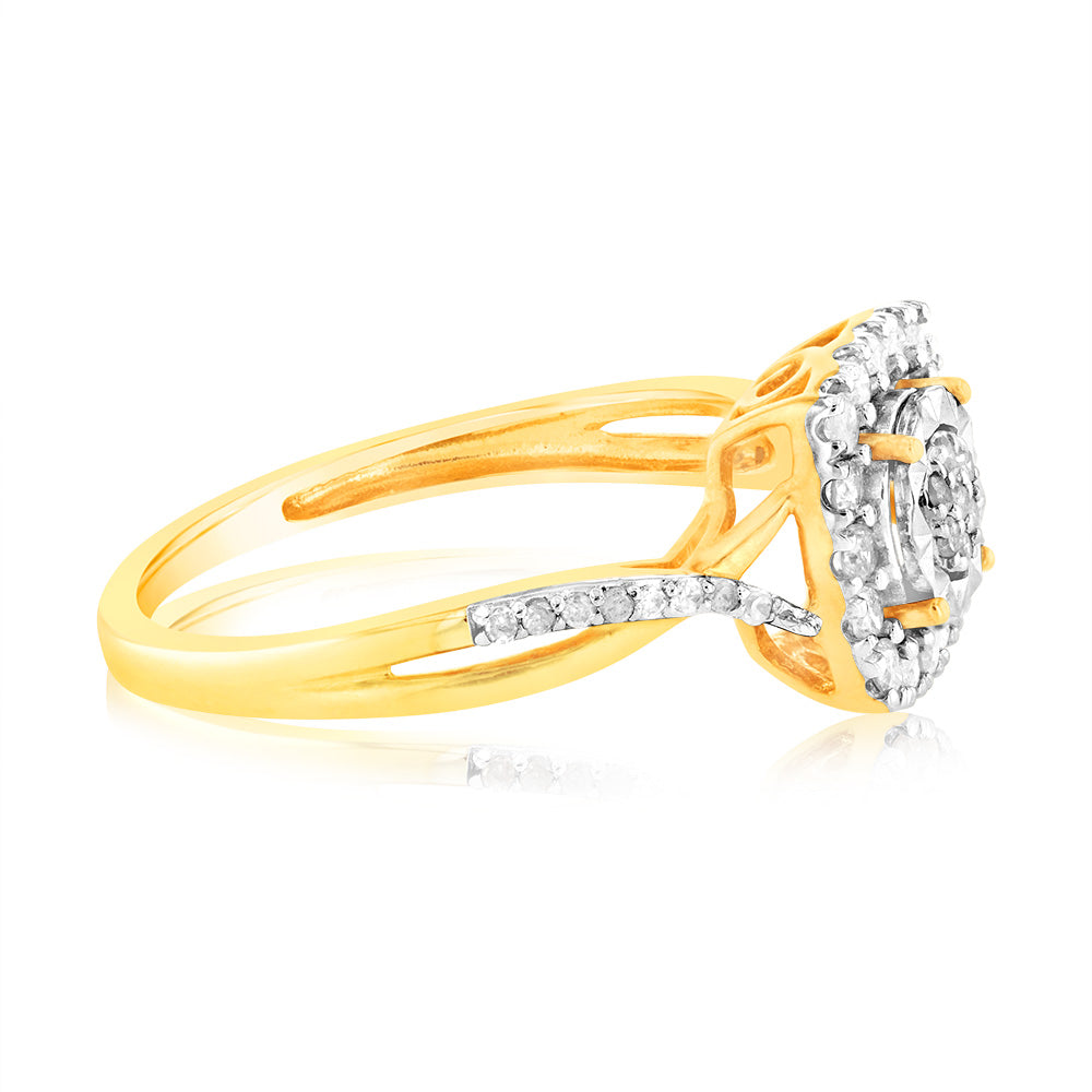 1/3 Carat Cushion Cut Diamond Ring in 10K Yellow Gold - Elegant Engagement, Wedding & Anniversary Jewelry Gift for Women