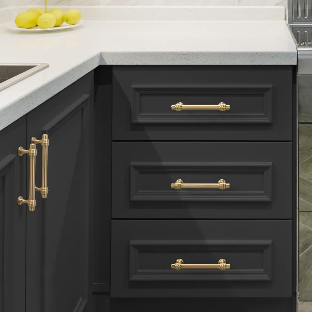 6 Pack Brushed Brass Cabinet Knobs - Single Hole Modern Cabinet Pulls for Kitchen, Bathroom & Bedroom - Elegant Dresser Drawer Handles & Furniture Hardware (Perfect for Home Renovation & DIY Projects)