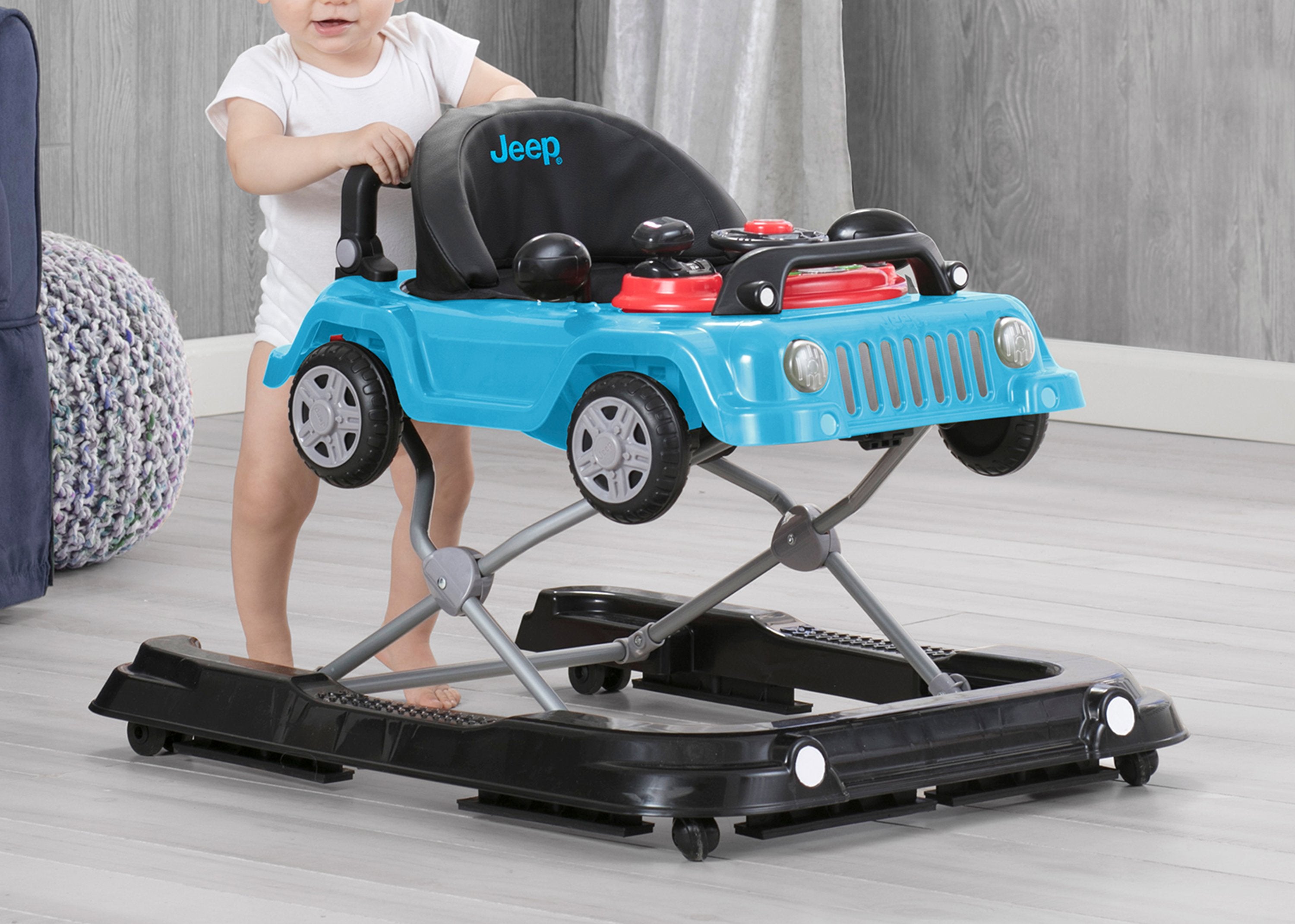 Jeep® Classic Wrangler 3-in-1 Adjustable Baby Walker - Convertible Infant to Toddler Walker with Music & Lights - Perfect for Learning to Walk, Indoor Play & First Birthday Gifts