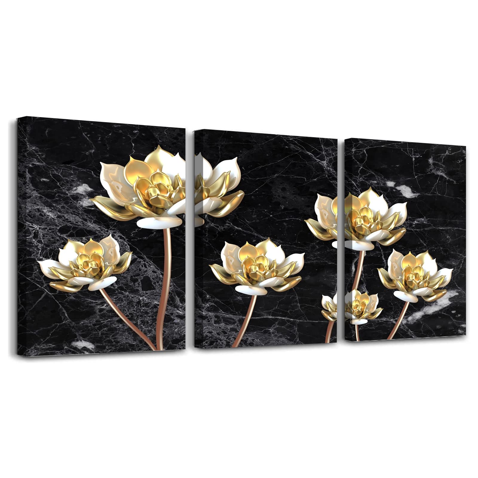 Abstract Flower Canvas Wall Art - 3 Panels Framed for Living Room & Kitchen Decor
