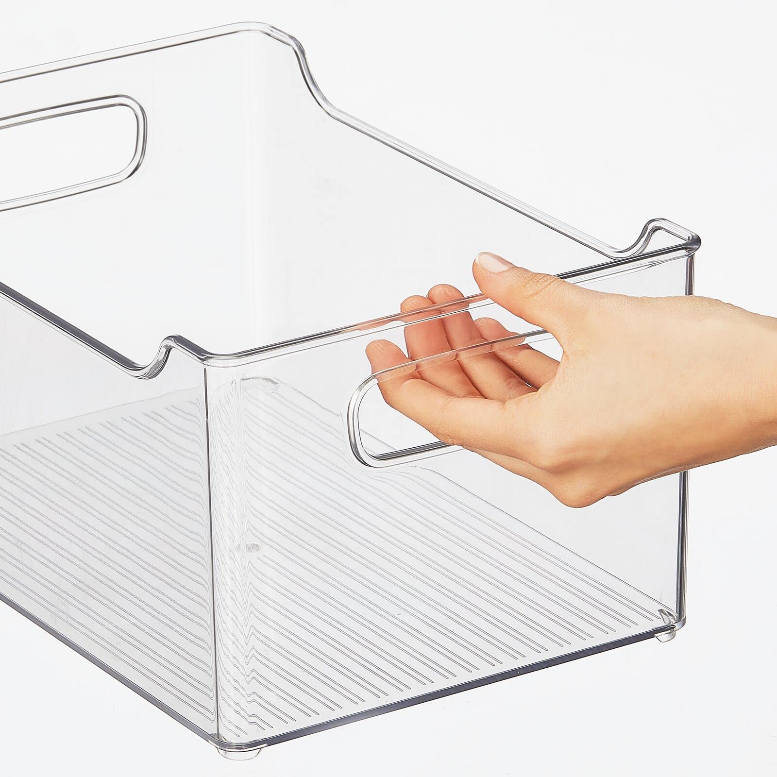 mDesign Clear Plastic Storage Bins with Handles - 4 Pack Kitchen & Pantry Organizer for Fruits, Vegetables, Snacks, Drinks - Perfect for Cabinet, Shelf, Fridge & Freezer Organization