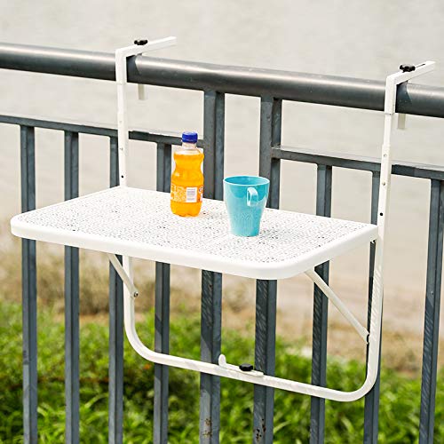 Foldable Outdoor Hanging Table - Metal Wrought Iron Balcony Railing Dining Table | Patio, Garden & Balcony Furniture for Leisure Dining & Small Space Living