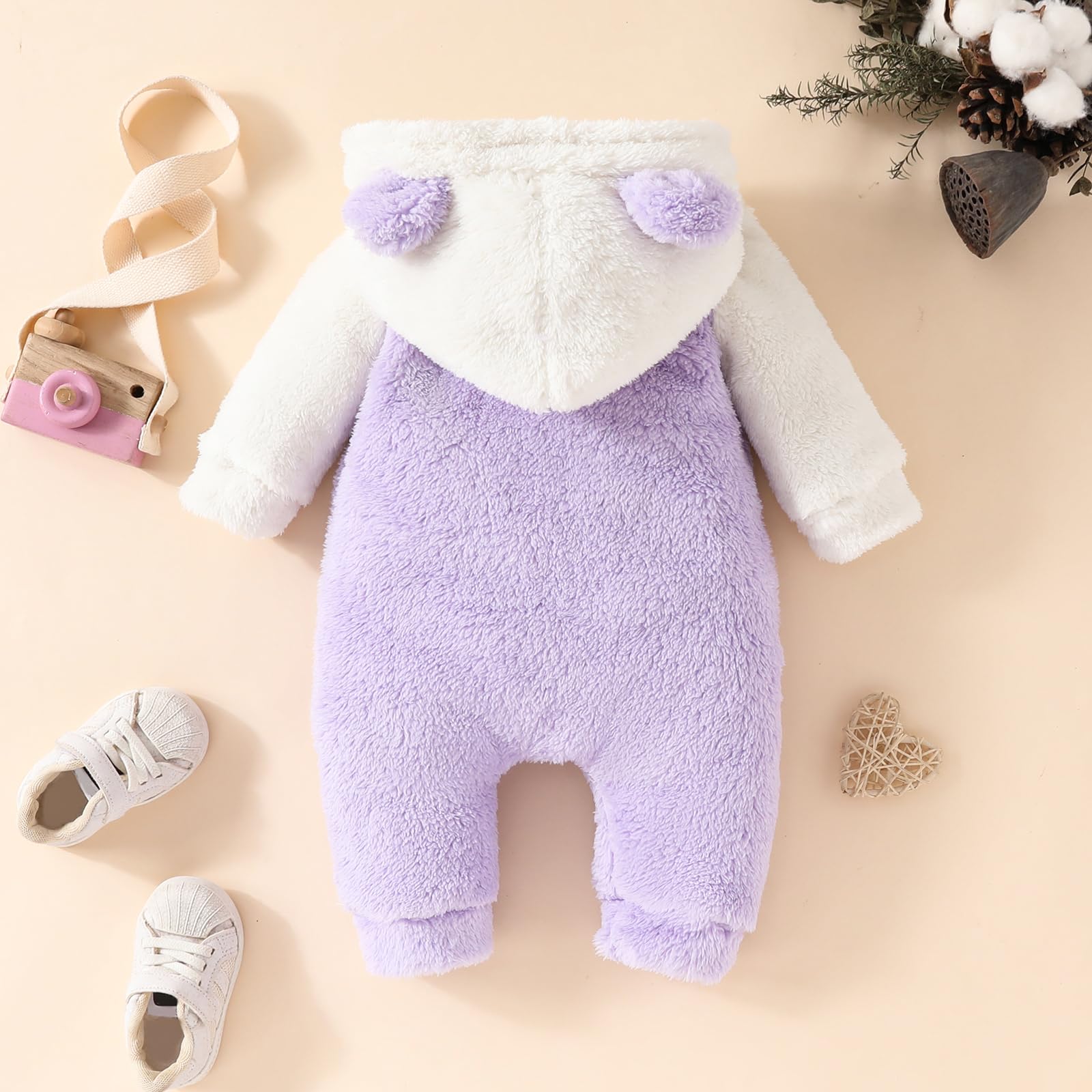 Adorable Newborn Baby Girl & Boy Bear Onesie - Long Sleeve Hooded Snowsuit Romper for Winter | Perfect for Cold Weather Outings & Photo Shoots