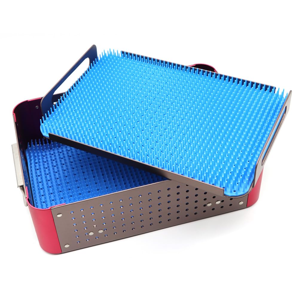 Aluminum Alloy Sterilization Tray Case - Double Layer Surgical Instrument Sterilizing Box with Non-Slip Silicone Mat | Perfect for Hospitals, Clinics & Dental Offices