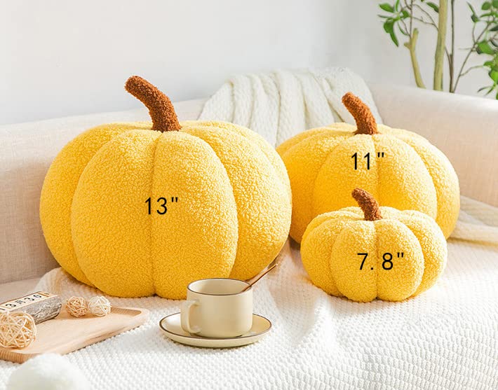 3D Simulated Pumpkin Plush Pillow - Soft Sofa Cushion for Home Decor (13 Inch, Yellow) - Perfect for Halloween, Fall Decorations, and Cozy Living Room Accents