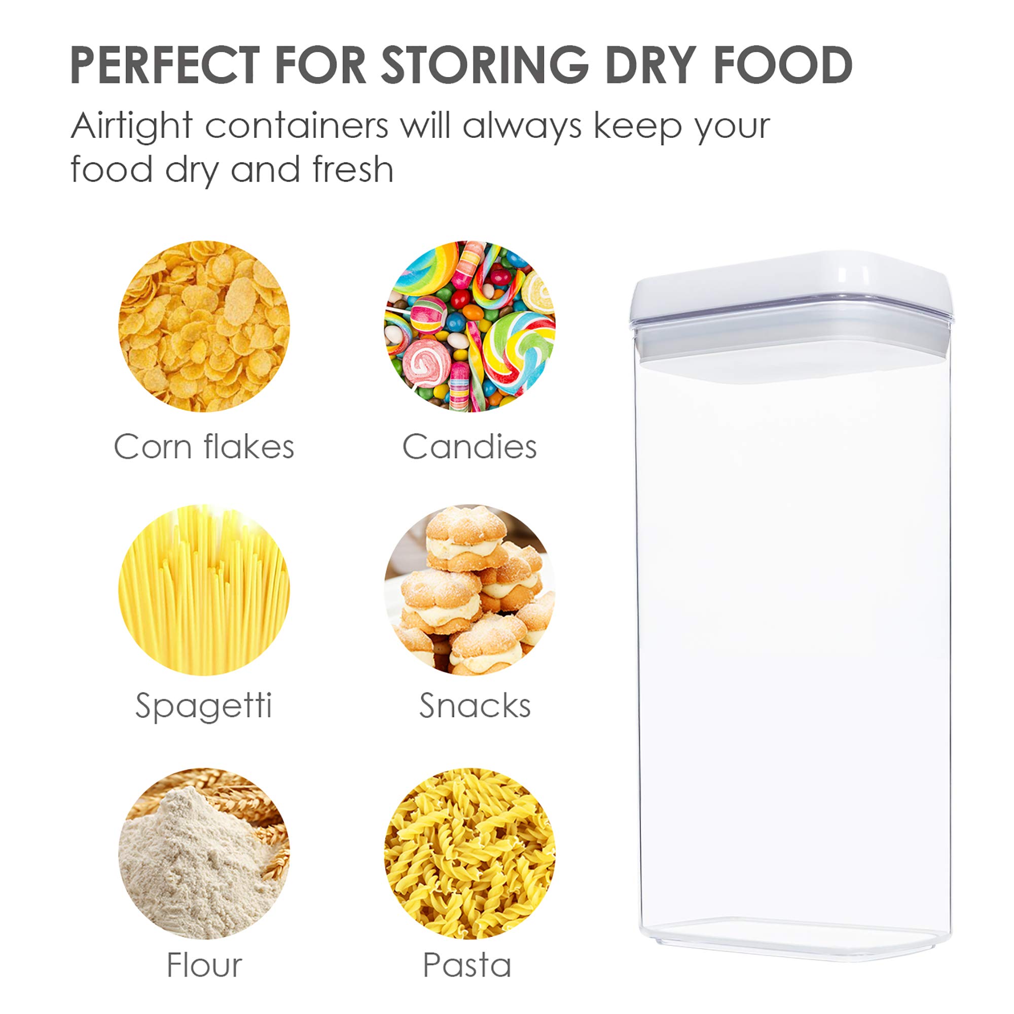 Vtopmart 4-Piece Airtight Food Storage Containers Set - BPA-Free Plastic Spaghetti & Pasta Storage with Secure Locking Lids - Perfect for Kitchen Pantry Organization, Meal Prep & Leftovers - Includes 24 Labels (White) - Ideal for Home, Office & Dorm Use