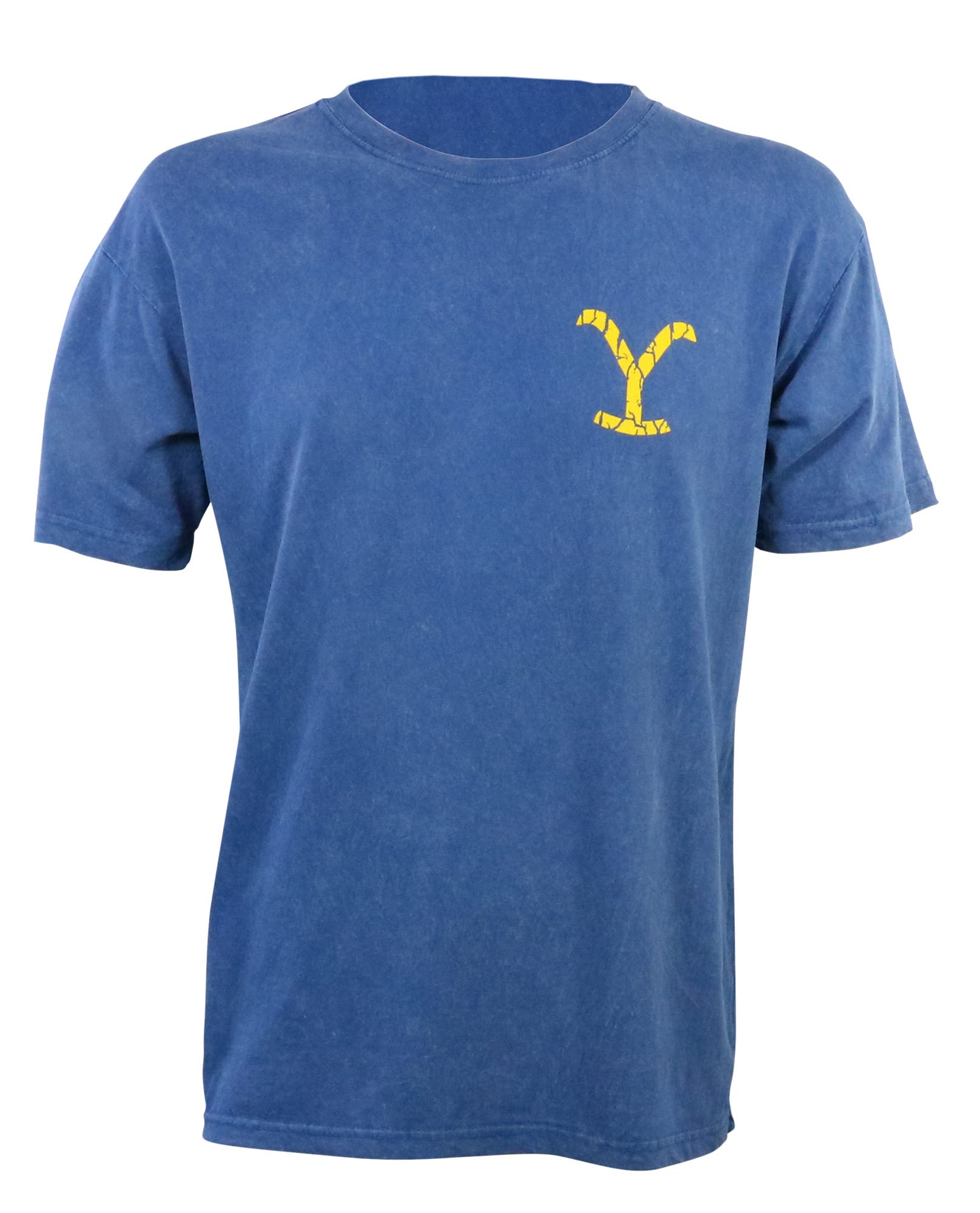 Yellowstone Men's Logo Mineral Wash T-Shirt - Soft Vintage Washed Blue Cotton Tee for Casual Wear & Outdoor Adventures