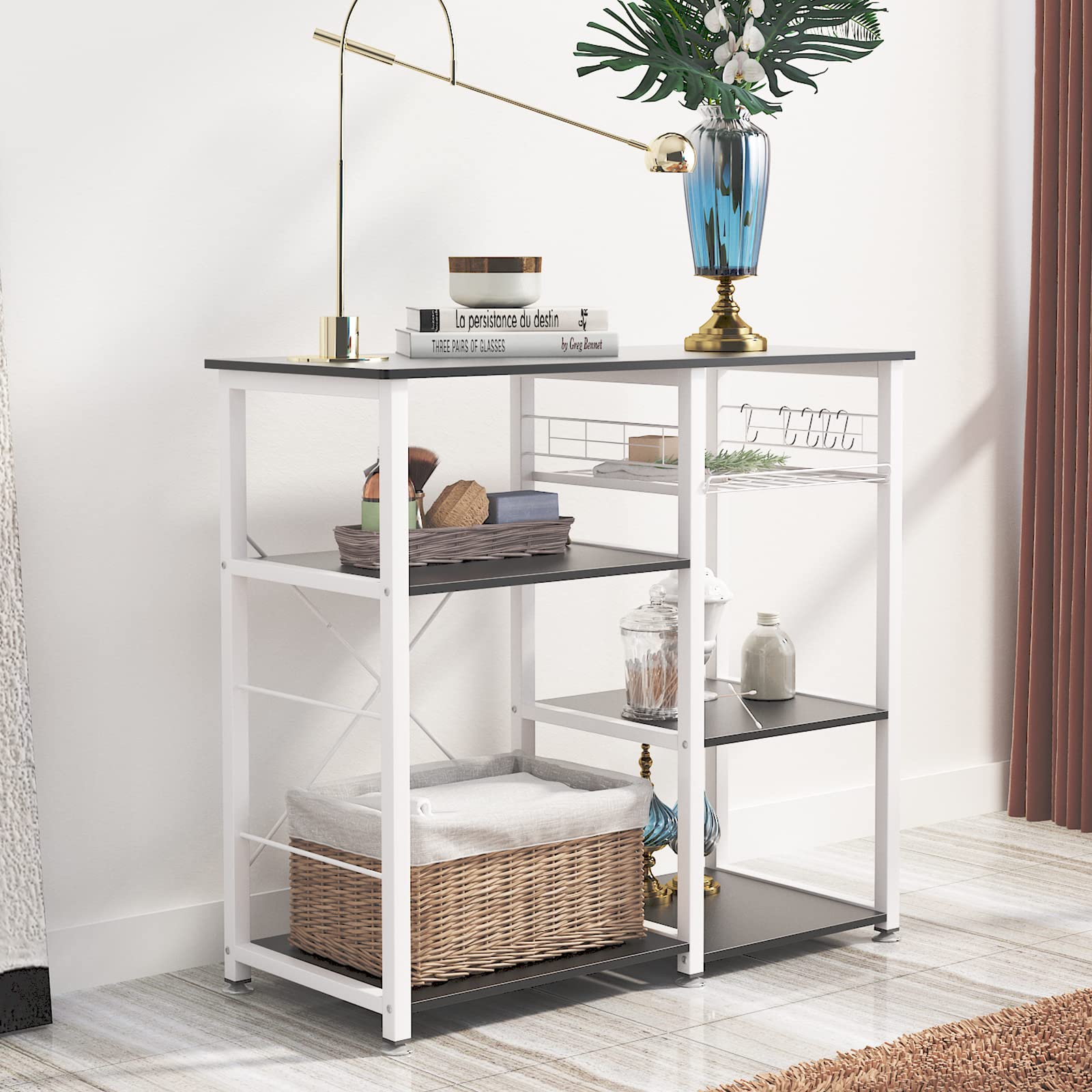 Soges Furniture 3-Tier Kitchen Baker's Rack with Storage Drawer - Black Microwave Stand, Utility Shelf & Workstation Cart for Small Spaces - Perfect for Kitchen, Pantry, Laundry Room or Garage Organization