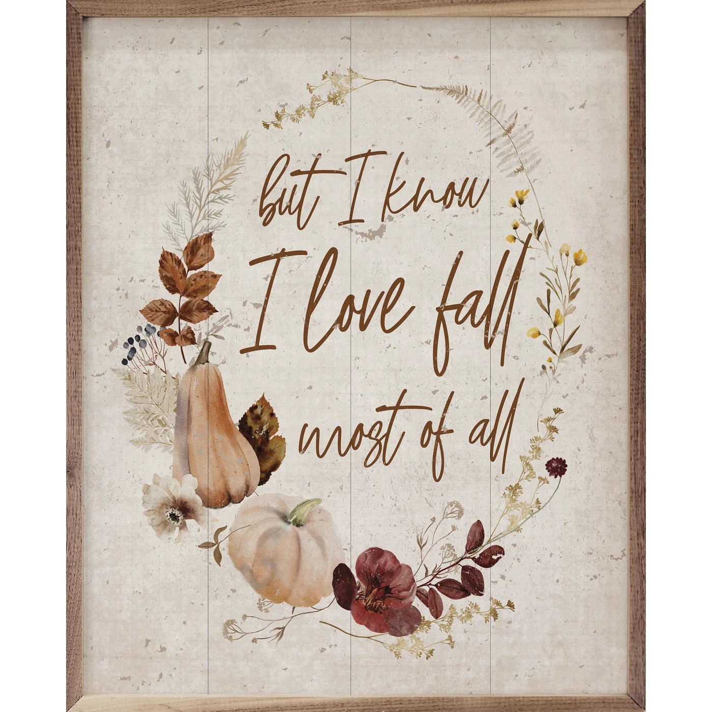 Fall Wreath Wood Framed Print - Rustic Autumn Home Decor for Thanksgiving, Front Door, Fireplace & Seasonal Wall Art