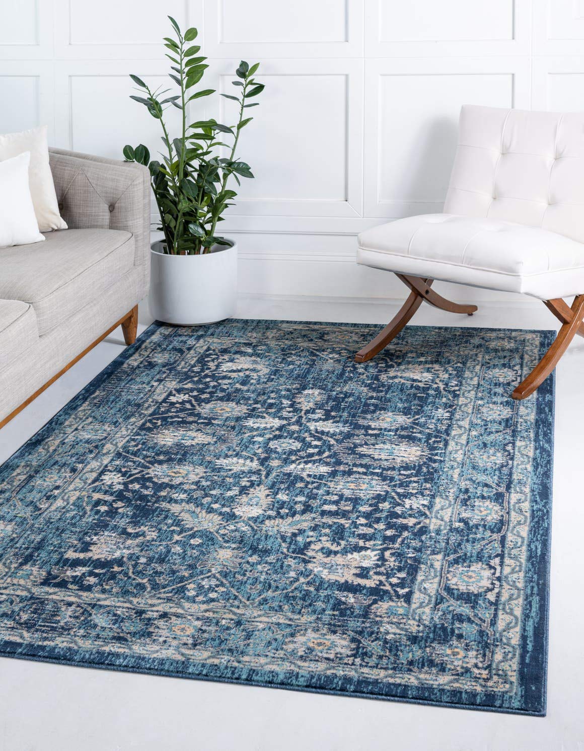 Unique Loom Oslo Collection Area Rug - 5' x 8' Rectangle Navy Blue/Beige Modern Scandinavian Design - Perfect for Living Room, Bedroom & Office Decor