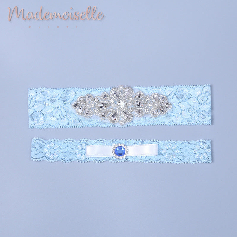 Elegant Sapphire & Crystal Bridal Garter Set - Blue Wedding Garter Belt for Bride - Perfect for Something Blue Tradition, Bouquet Toss, and Bridal Shower Gifts