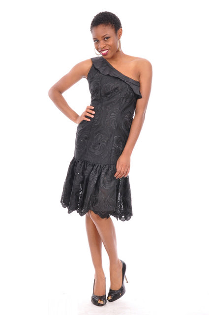 Elegant Black Monochrome Sleeve Lace Dress DPTW053 - Perfect for Evening Parties, Weddings & Special Occasions