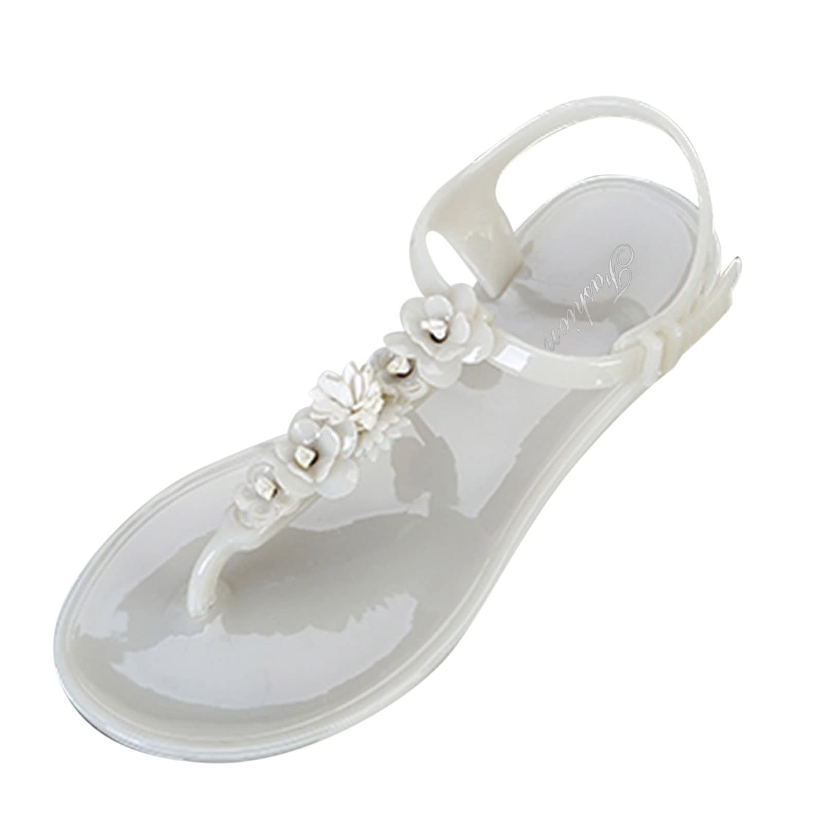 Non-Slip Women's Flip Flops with T-Buckle - Comfortable Beach Sandals for Summer, Plastic Flower Slippers for Women - Perfect for Poolside, Vacation, and Casual Outings