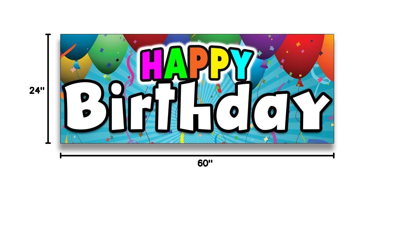 Happy Birthday Vinyl Banner - 24x60 Inch Small Size | Durable Outdoor/Indoor Party Decoration for Birthdays, Anniversaries & Celebrations