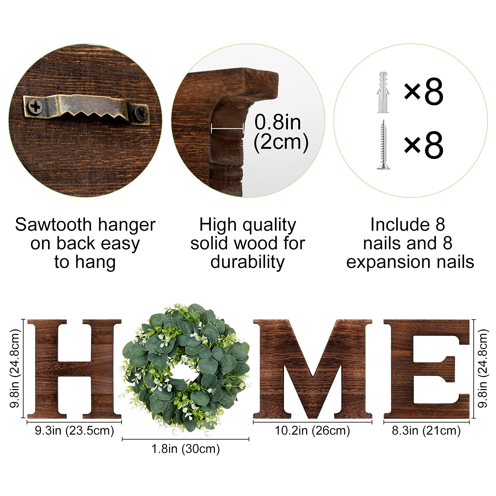 Rustic Wood Wall Decor with Eucalyptus Wreath - Farmhouse Style for Living Room & Kitchen