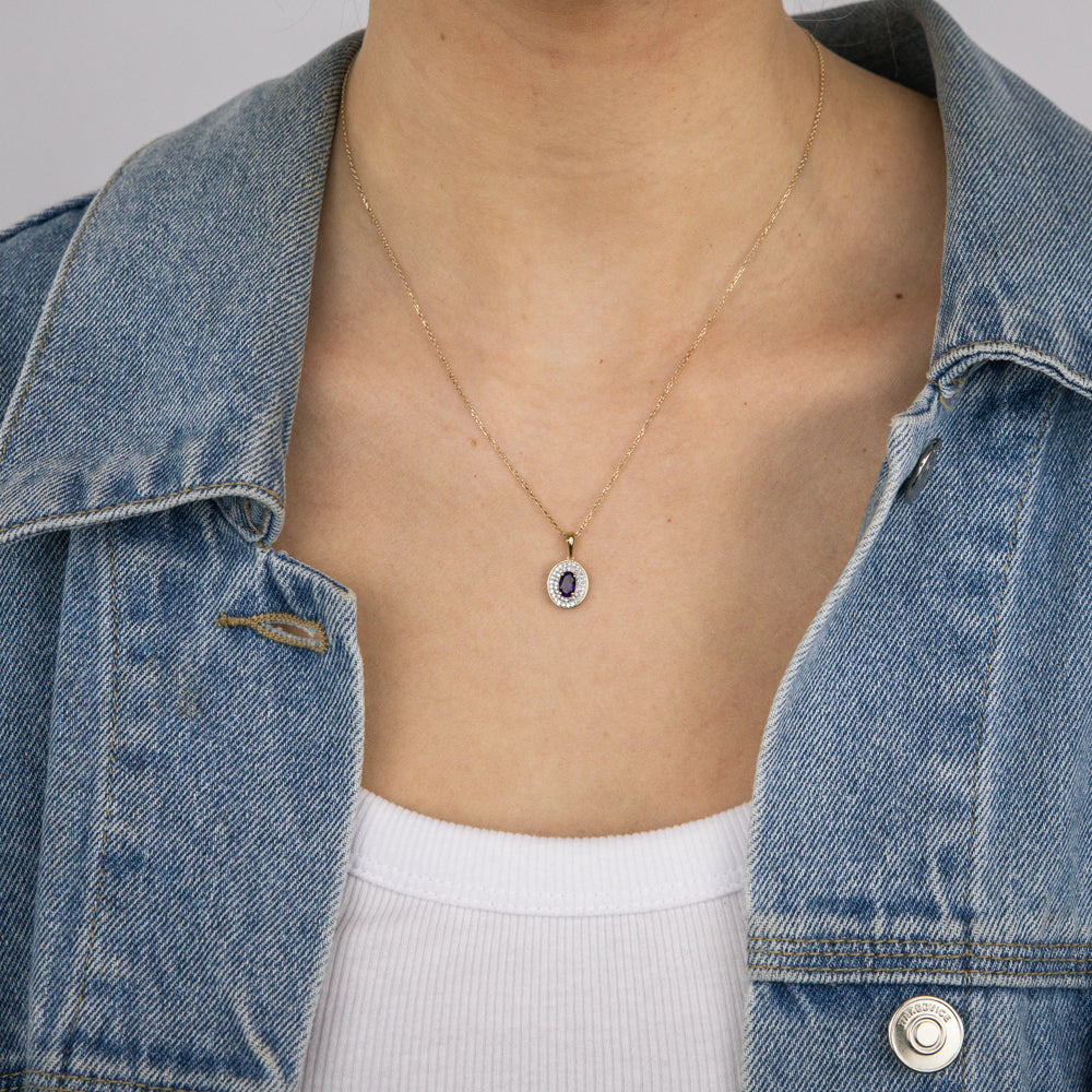 0.46 Carat Natural Amethyst and Diamond Pendant Necklace with 45cm 9ct Yellow Gold Chain - Elegant Jewelry Gift for Women, Perfect for Valentine's Day, Anniversary & Special Occasions