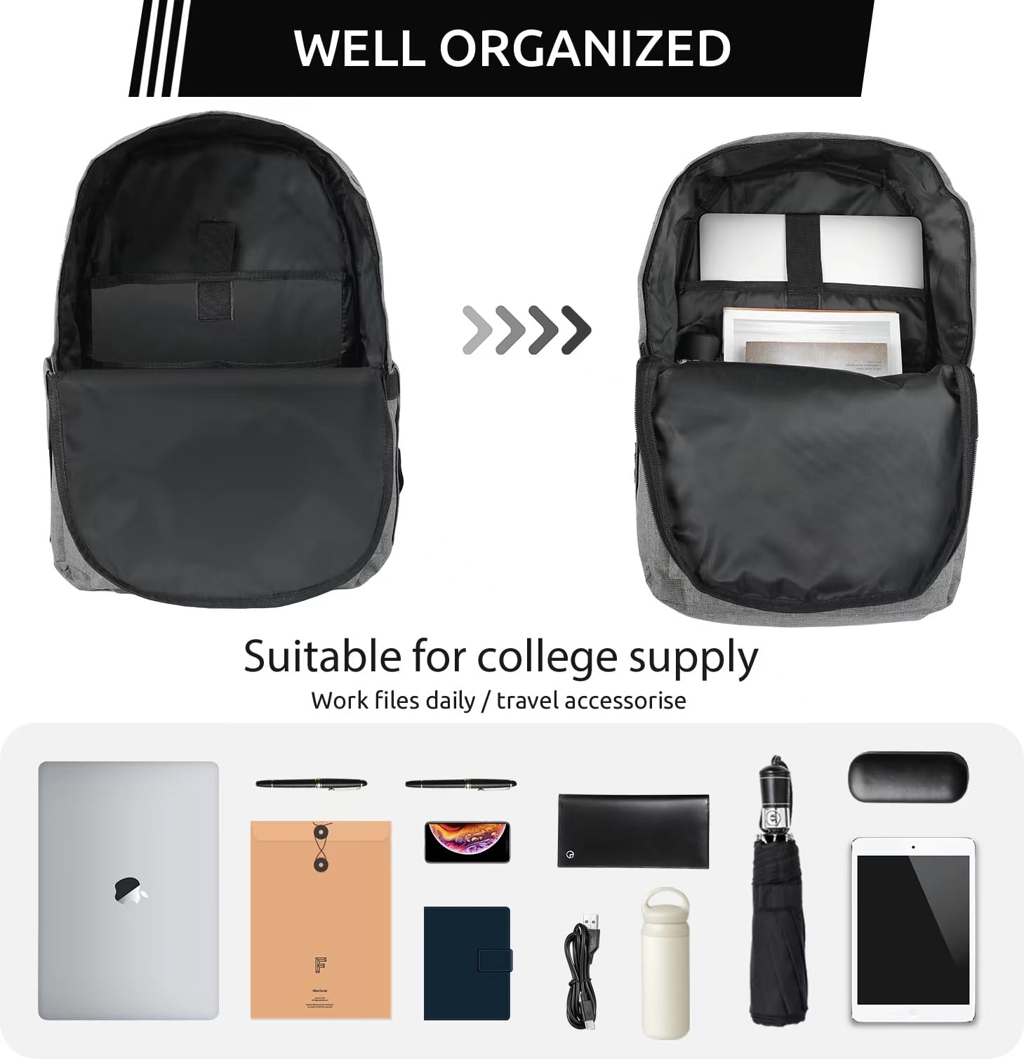 Lightweight Laptop College Backpack for Women & Men - Black Bookbag with Computer Compartment, Large Travel & Work Backpack for Students, Professionals, and Daily Commute