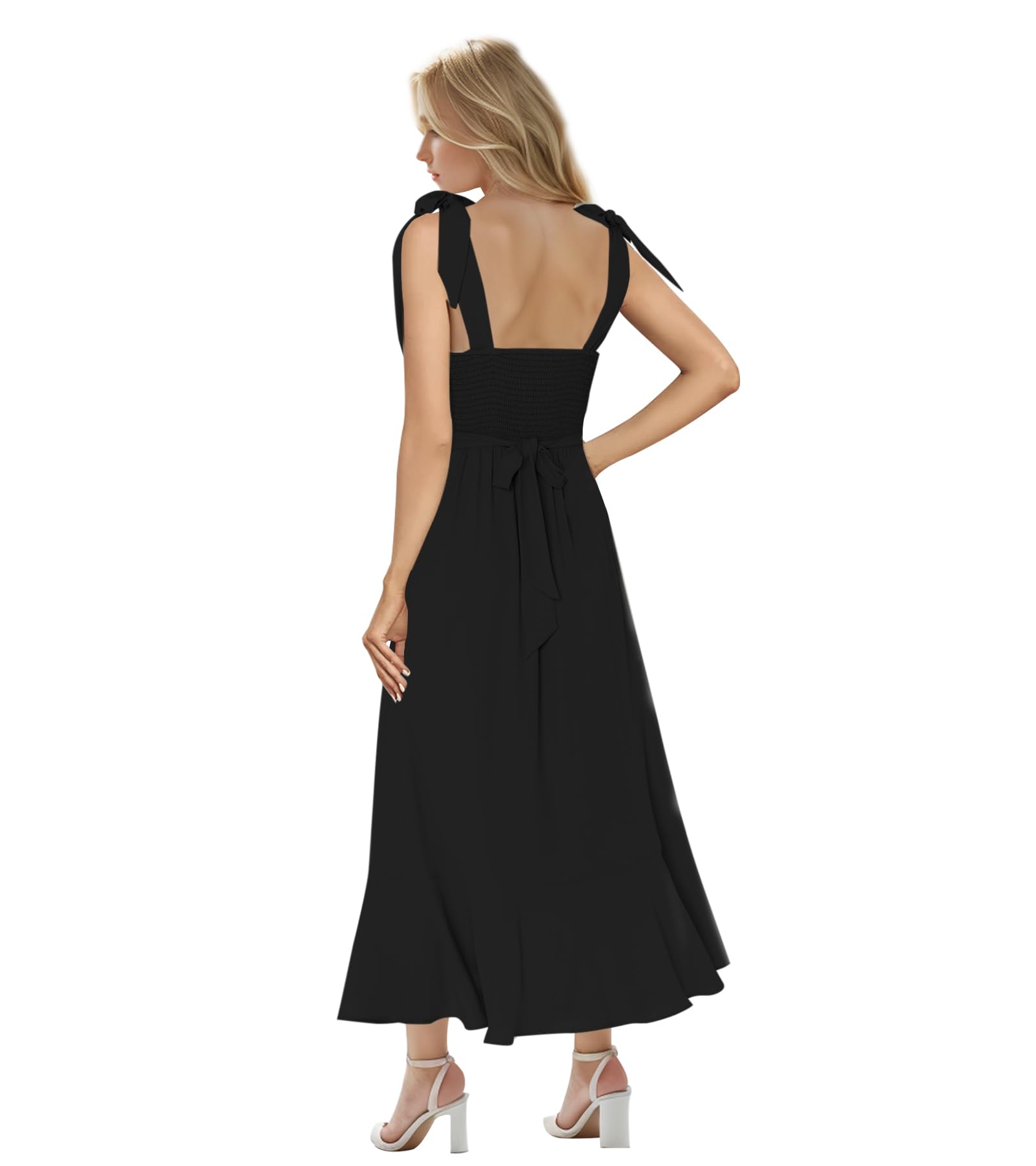 Elegant Women's Midi Dress with Square Neck, Side Slit & Ruffle Details - Formal Evening Wedding Guest Dress for Special Occasions | Perfect for Cocktail Parties, Bridal Showers & Date Nights