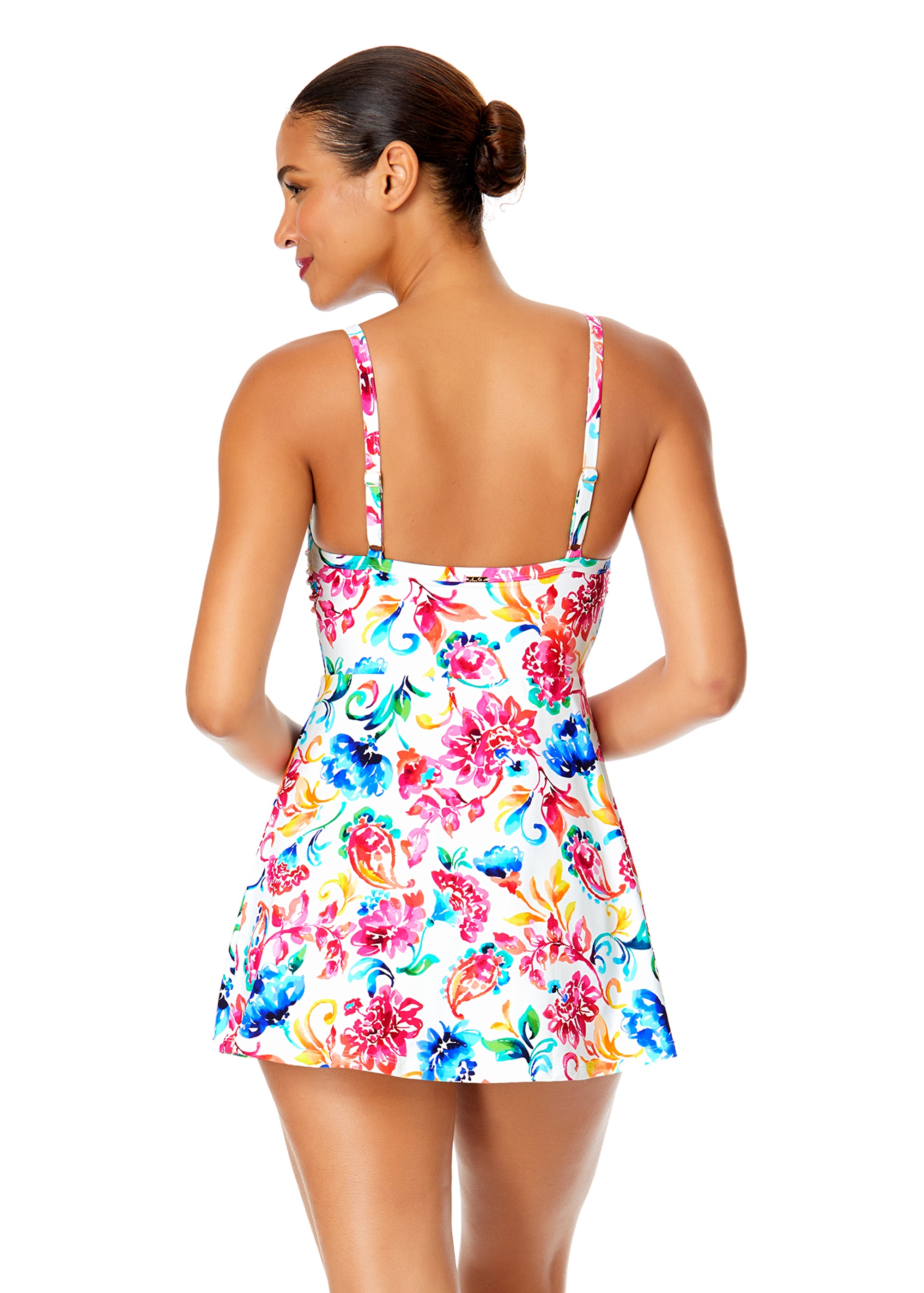 Women's Classic Paisley Swim Dress with Watercolor Print - Flattering One-Piece Bathing Suit for Beach, Pool & Vacation