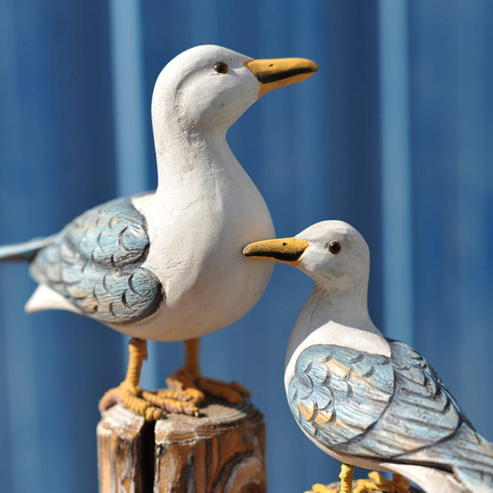 Handmade Mediterranean Wooden Bird Figurine Set - 2PCS Artistic Bird Ornaments for Home, Office & Store Decor | Unique Cabinet & Shelf Display Accents