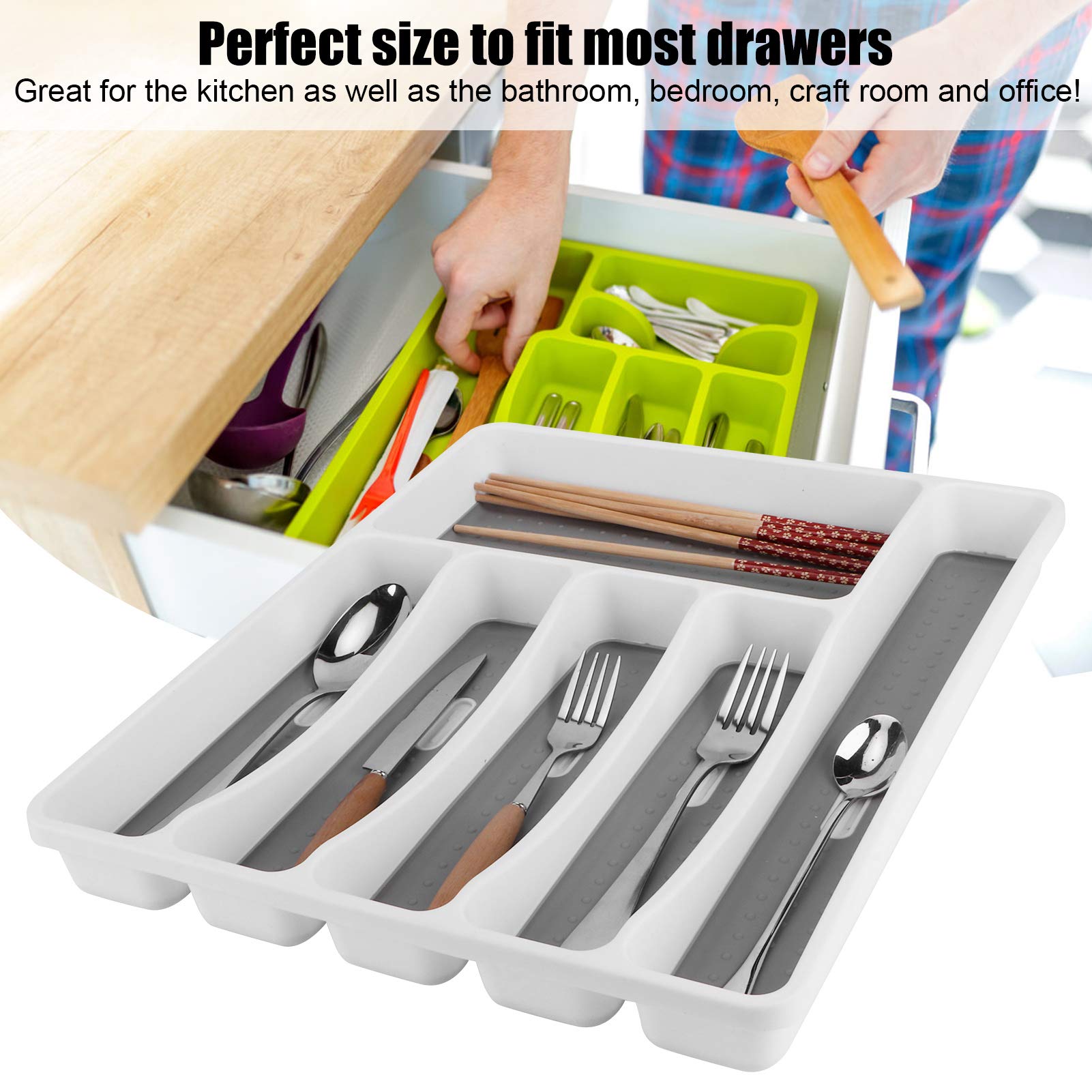 Premium Silverware Organizer Box - 15.9x12.8x1.7 Inch Cutlery Tray for Knives, Forks & Kitchen Utensils | Durable Storage Solution for Kitchen, Bathroom, Bedroom, Craft Room & Office | Perfect for Home Organization & Space Saving