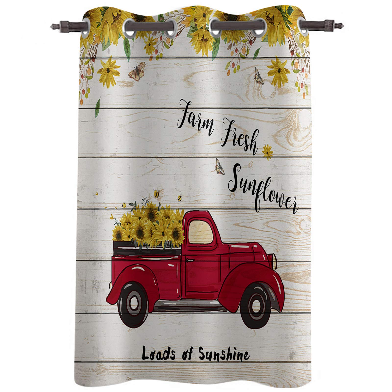 Red Truck Christmas Window Curtains Panel 52x72in - Farmhouse Holiday Drapes with Sunflower Floral Print for Bedroom, Living Room & Kitchen - Durable Home Decor for Winter Season & Cozy Family Gatherings