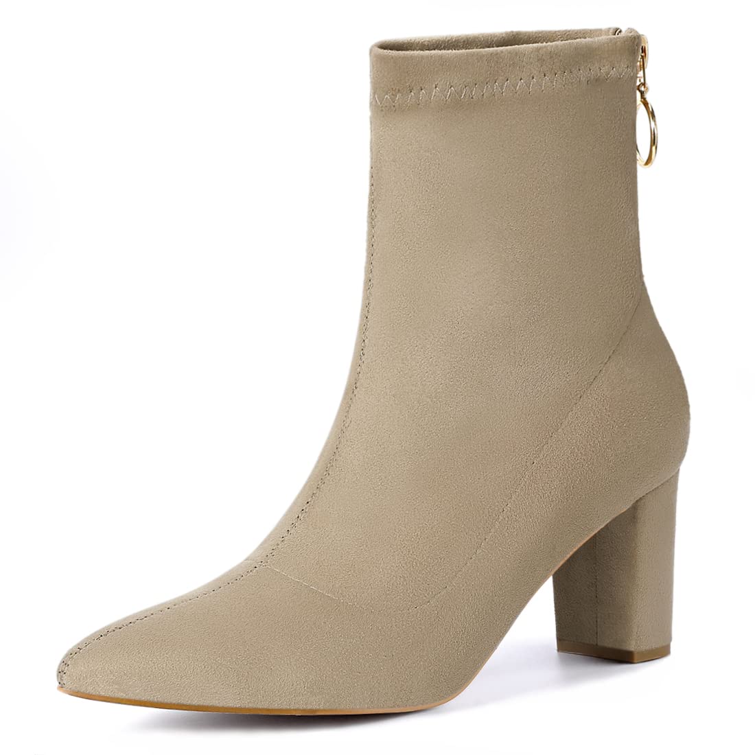 Allegra K Women's Chunky Heel Ankle Boots - Pointed Toe Zip-Up Fashion Booties for Women | Perfect for Office, Night Out & Fall Winter Outfits