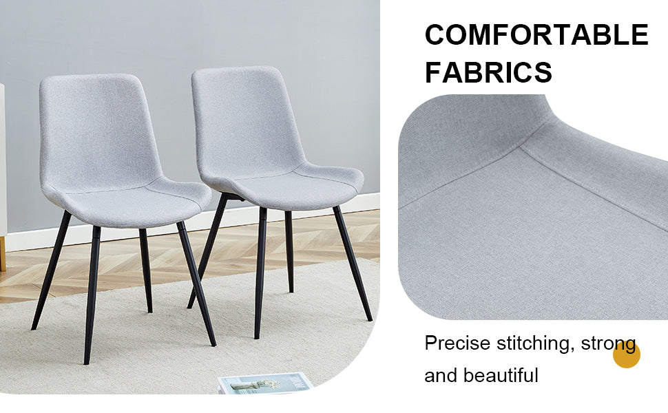 6-Piece Light Gray Linen Cotton Dining Chair Set - Ergonomic Curved Cushion Design for Comfortable Seating | Perfect for Dining Room, Kitchen, and Home Decor