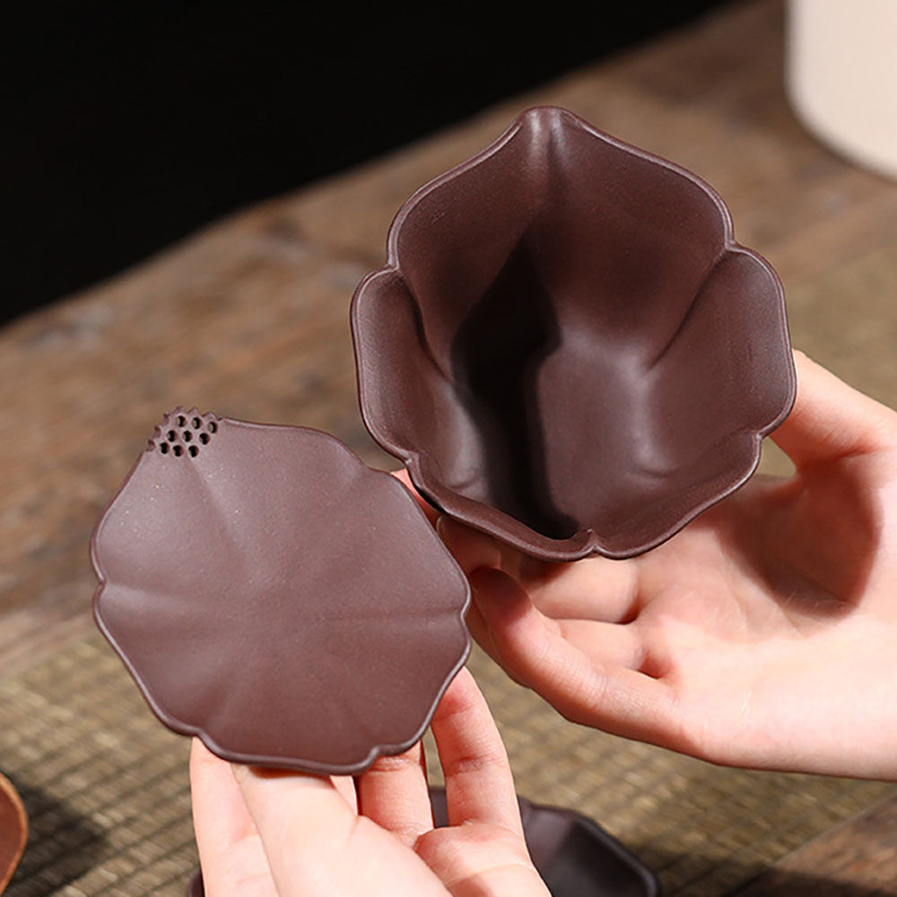 Premium Yixing Red Clay Lotus Gaiwan Teapot - Authentic Chinese Gongfu Tea Set for Brewing Oolong & Pu-erh Tea | Perfect for Tea Ceremonies & Home Tea Time