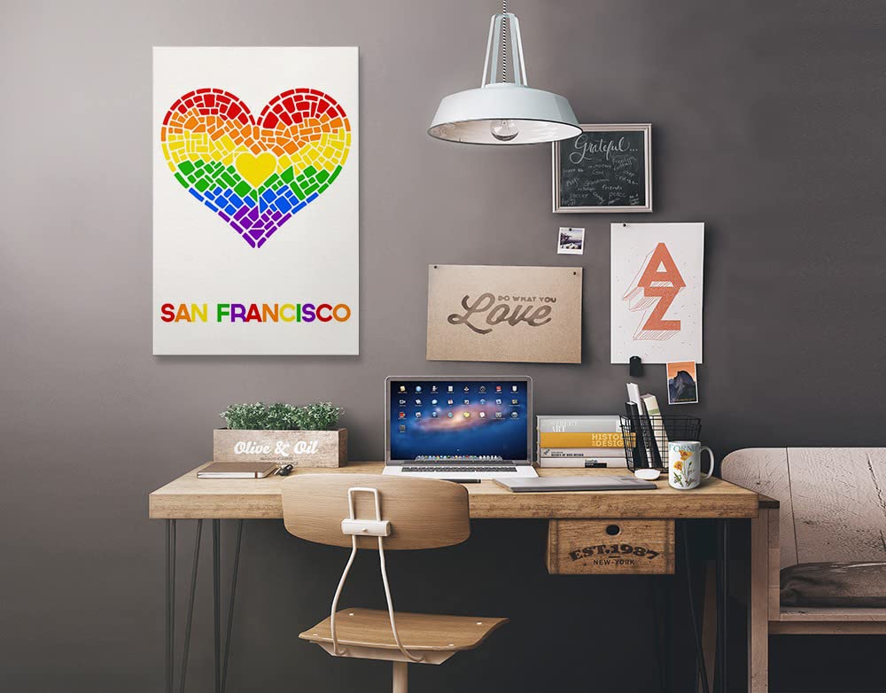 Lantern Press San Francisco California Gay Pride Mosaic Heart Canvas Art - 24x36 Wrapped Wall Decor for LGBTQ+ Home & Office Celebration