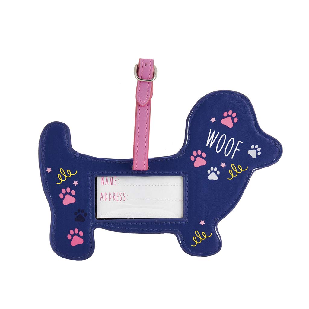 Dachshund Dog Luggage Tag - Navy Blue & Pink - 6x4 Acrylic Pet ID for Travel