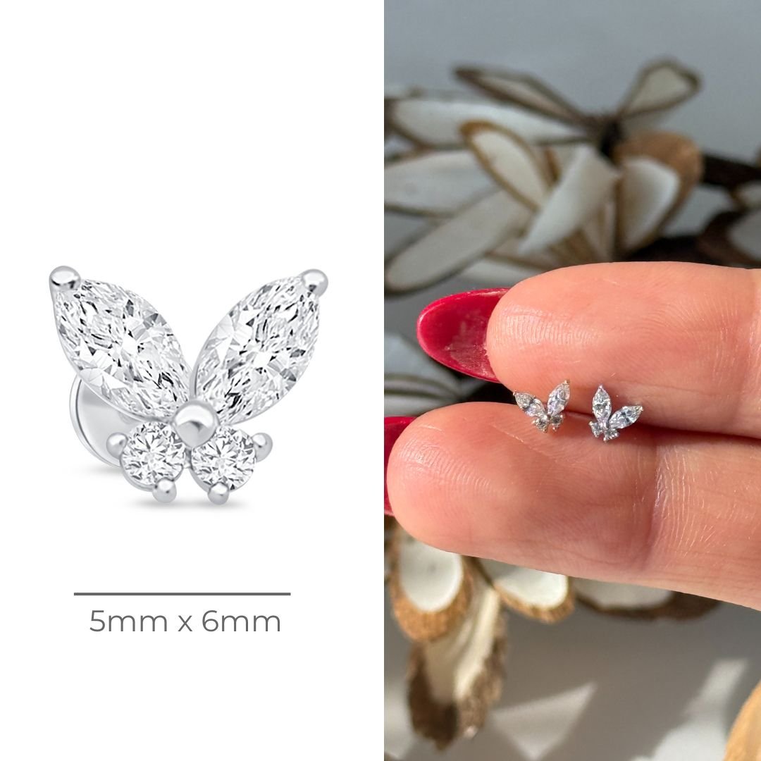 14k White Gold Fluttering Butterfly Flat Back Stud Earrings - Elegant & Dainty Jewelry for Women, Perfect for Everyday Wear, Parties & Special Occasions