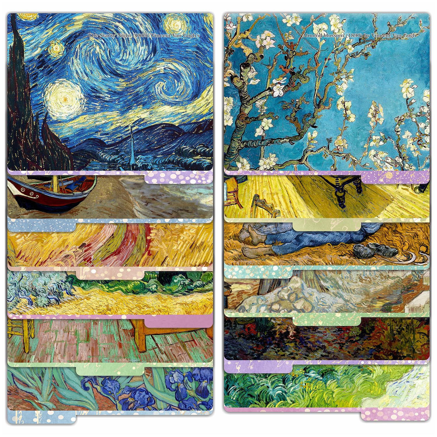 12 Pack Vincent Van Gogh Decorative File Folders - 1/3 Cut Tab Letter Size (9.75” x 11.75”) Matte Laminated Office & School Supplies - Perfect for Document Organization, Art-Inspired Workspaces, and Creative Home Offices