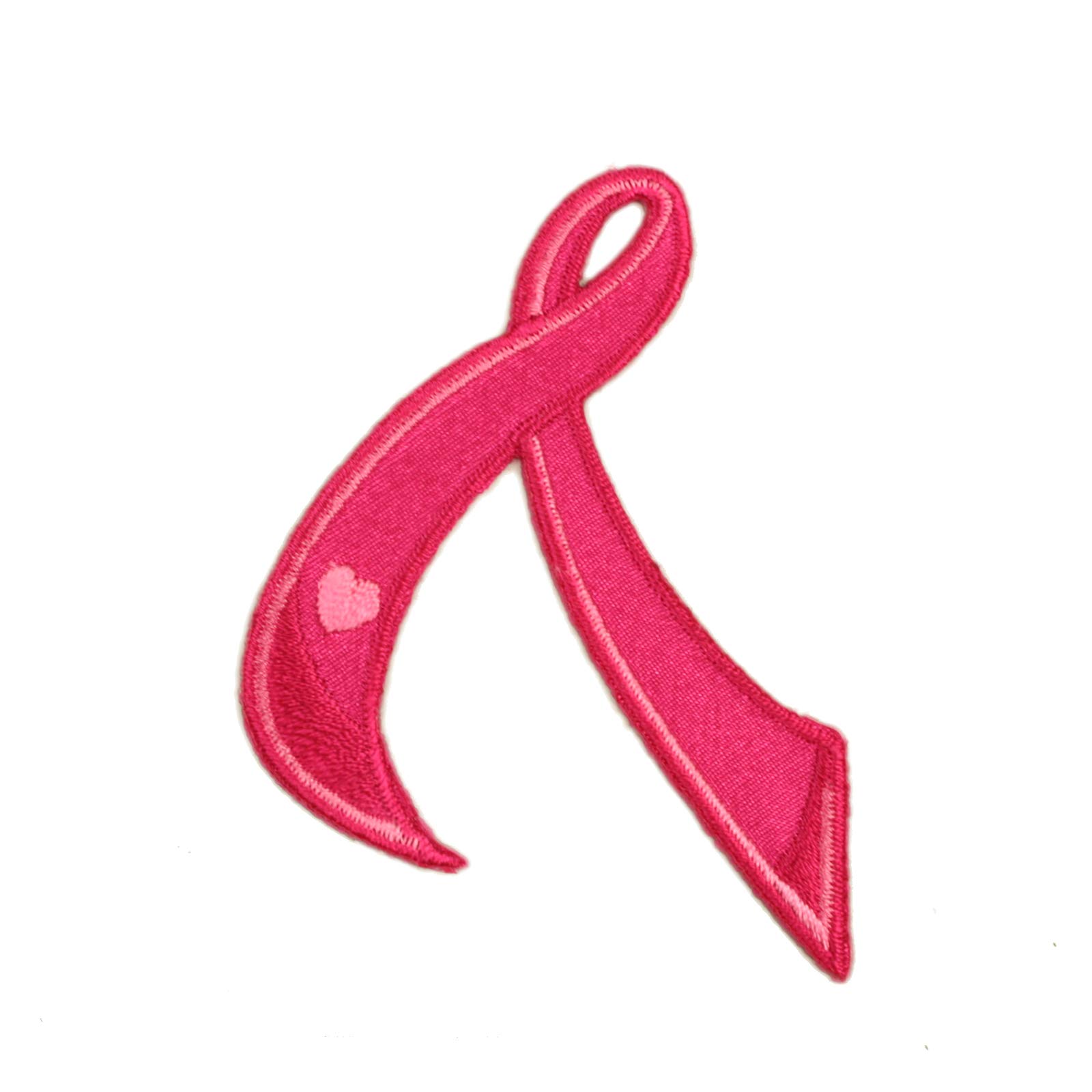 Pink Satin Breast Cancer Awareness Ribbon Embroidered Heart Iron-On Patch - Self-Adhesive Sticker Applique for Jackets, Bags & Hats (3