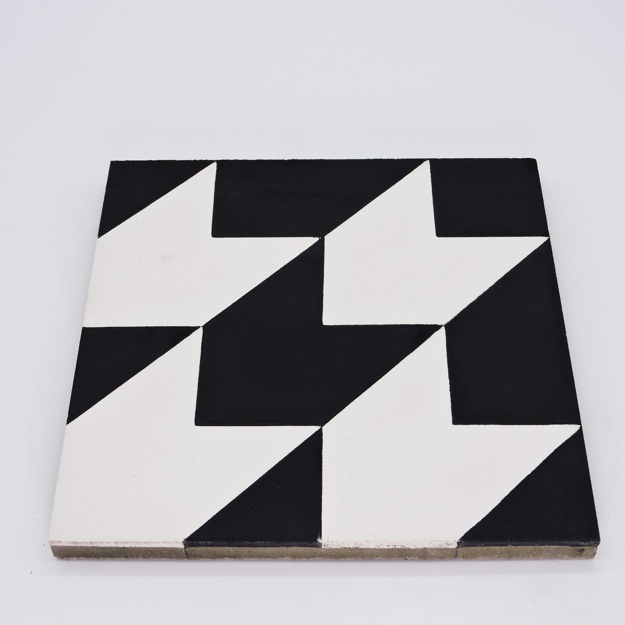 Handmade Moroccan Cement Tiles - Oujda Mosaic Pack of 12 (Black & White) | Authentic Zellige Style Floor & Wall Tiles for Kitchen, Bathroom & Patio Decor