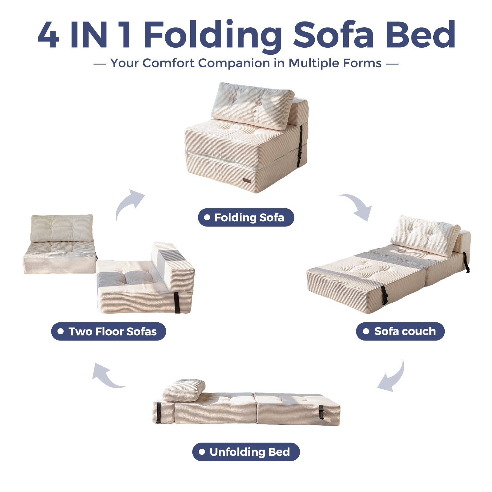 MAXYOYO Folding Sofa Bed - Convertible Sleeper Sofa with High Density Support Foam for Living Room & Bedroom (Beige) | Perfect for Small Spaces, Guest Rooms & Apartments