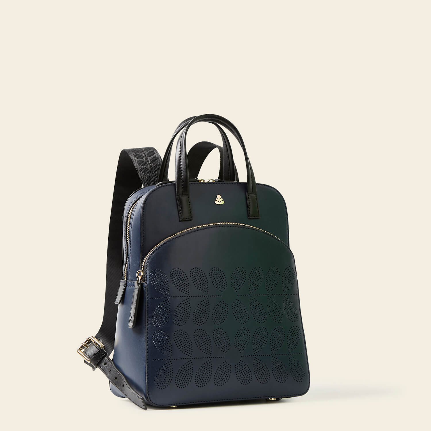 Emilia Petite Backpack for Women - Navy Blue Floral Embossed Design, Small Crossbody Bag for Travel, Work & Daily Use