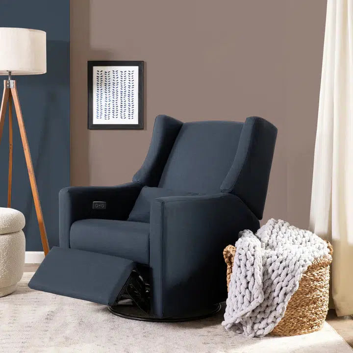 Babyletto Kiwi Electronic Glider Recliner Chair - Navy Eco Twill Performance Fabric for Nursery, Breastfeeding & Relaxing - Modern Rocking Glider for Baby Room & Parenting Comfort